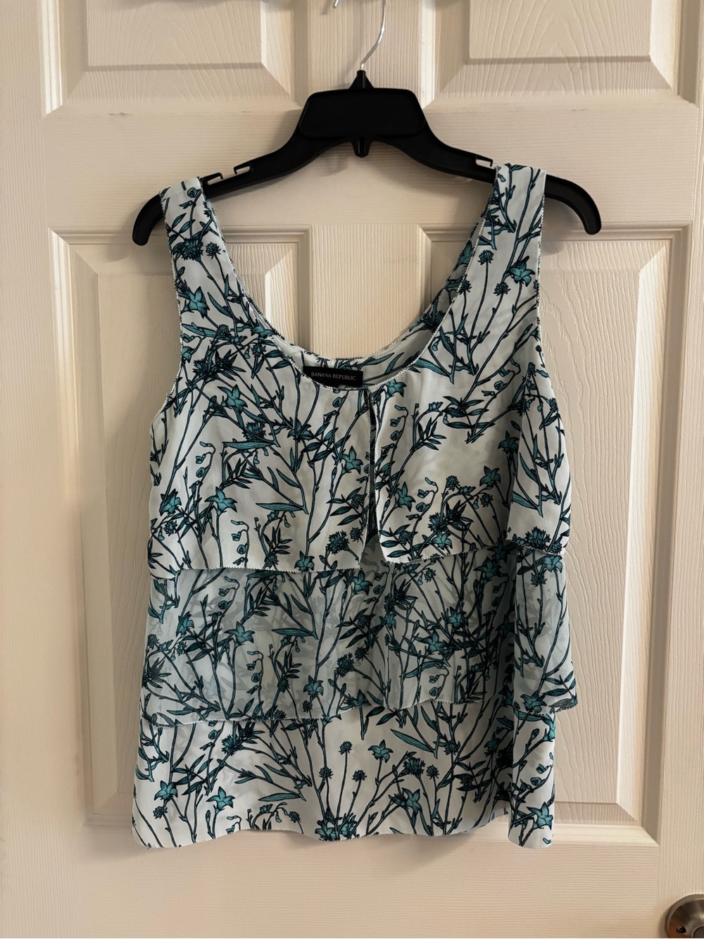 Banana Republic White Tank with Teal Floral Tiered Layers
